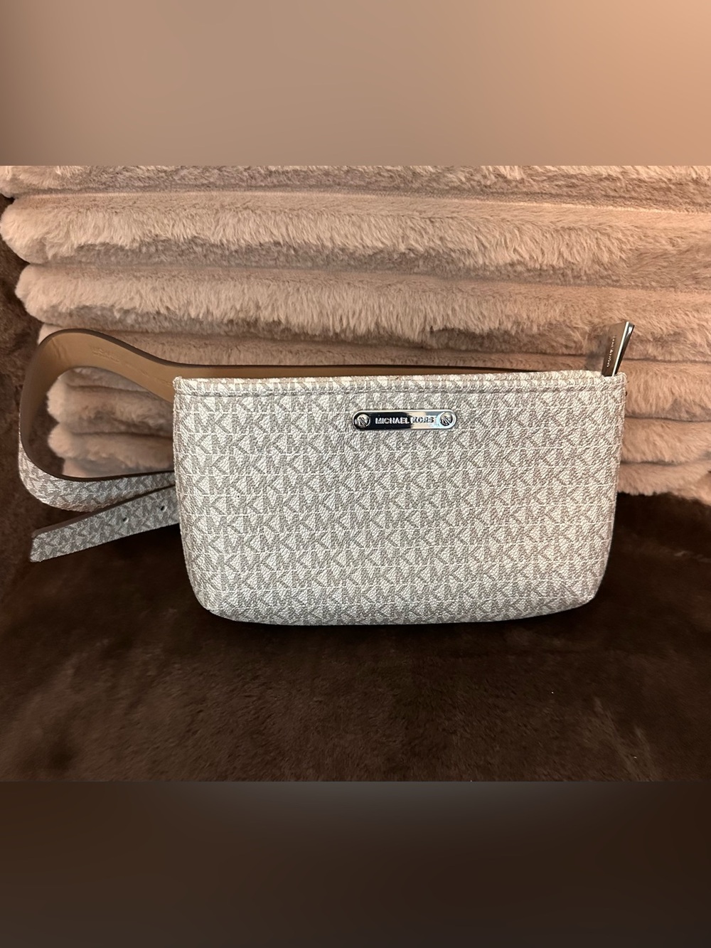 Michael Kors Light Beige MK Logo Crossbody Bag